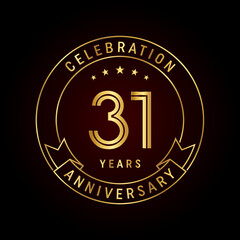 31th anniversary template design concept with golden ribbon for anniversary celebration event. Logo Vector Template