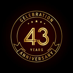 43th anniversary template design concept with golden ribbon for anniversary celebration event. Logo Vector Template