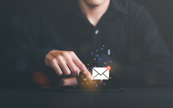 Man Reading Electronic Mail ,Email Marketing And Newsletter Concept,Digital Communication With Email Messages,Sending And Receiving Messages Online With The Email Icon,electronic News Alerts