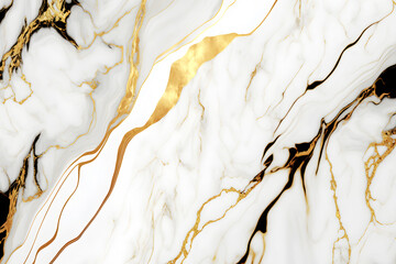 White and gold marble background. Luxury marble texture. Elegant abstract background. Generative AI.