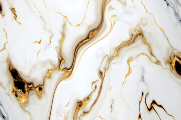 White and gold marble background. Luxury marble texture. Elegant abstract background. Generative AI.