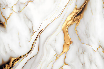 White and gold marble background. Luxury marble texture. Elegant abstract background. Generative AI.