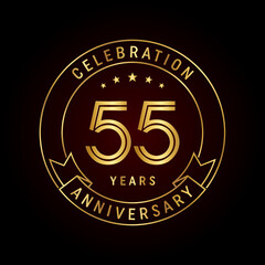 55th anniversary template design concept with golden ribbon for anniversary celebration event. Logo Vector Template