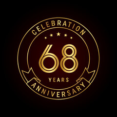 68th anniversary template design concept with golden ribbon for anniversary celebration event. Logo Vector Template
