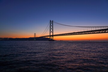 明石海峡大橋と夕焼けのコラボ情景＠兵庫