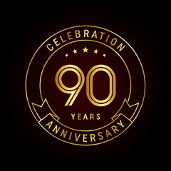 90th anniversary template design concept with golden ribbon for anniversary celebration event. Logo Vector Template