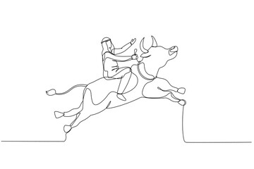arab man riding a bull going up showing rising and bull market