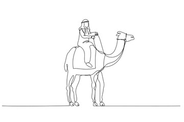 Fototapeta na wymiar arab man riding on camel concept of diverse and strong business