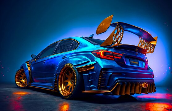 Subaru Futuristic, blue racing car, car, racing