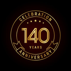Fototapeta na wymiar 140th anniversary template design concept with golden ribbon for anniversary celebration event. Logo Vector Template