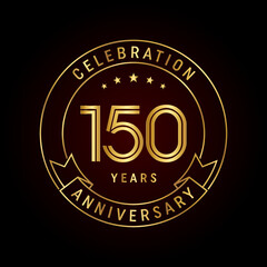 150th anniversary template design concept with golden ribbon for anniversary celebration event. Logo Vector Template