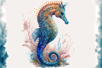 Seahorse, watercolor, pastel, colors. ethereal. high quality. ephemeral art. Generated AI.
