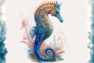 Seahorse, watercolor, pastel, colors. ethereal. high quality. ephemeral art. Generated AI.
