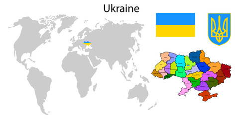 Ukraine world map. National symbol. Vector illustration.