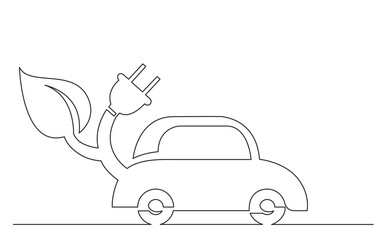 continuous line drawing vector illustration with FULLY EDITABLE STROKE of green energy car symbol