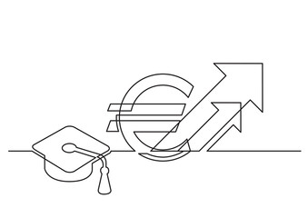 continuous line drawing vector illustration with FULLY EDITABLE STROKE of isolated health care growing cost of education in euro