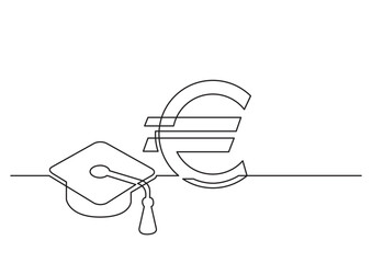 continuous line drawing vector illustration with FULLY EDITABLE STROKE of isolated vector cost of education in euro