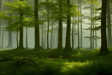 Realistic painting of Scottish or British medieval woodland forest, created with Generative AI technology
