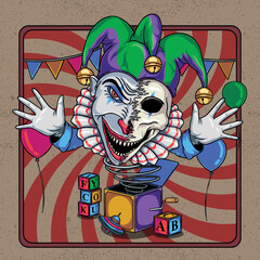 The Scary Clown Comes Out of the Box Vector Illustration