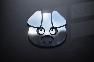 Pig Head 3D Logo Design, Shiny Mockup Logo with Textured Wall. Realistic Vector
