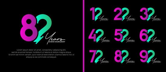 set of anniversary logo style purple and green color on black background for special moment