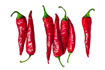 Set of red hot chili peppers isolated on white with clipping path, Focus stacking