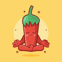 calm chili character mascot with yoga meditation pose isolated cartoon in flat style design