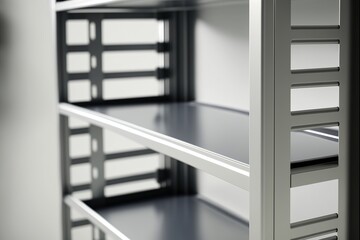 Close up of an empty shelf. Black and white photography. Illustration generated by AI.