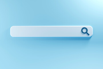 minimal blank search bar on blue background. web search concept, 3d render illustration.