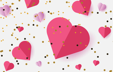 Red Pink Hearts Glitters On White Background Vector Top View Design