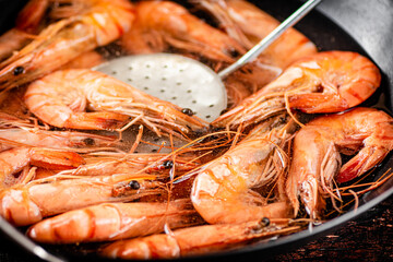 Cooking shrimp in water. Macro background.