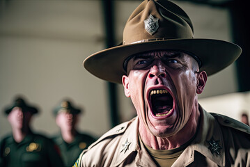 Drill sergeant screaming. Generative AI - obrazy, fototapety, plakaty