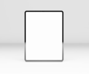 Realistic vertical black tablet pc pad computer mockup, 3d rendered illustration.