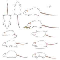 ラットのベクターイラストセット（食事、あおり、ふかん、うつぶせ、走る、太る、やせる）