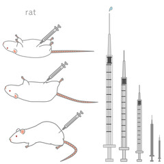 様々な大きさの注射器＆注射されているラットのベクターイラストセット