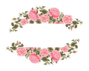 Vintage Tropical Rose Floral Bunch, Peony Flower Frame Vector Illustration Arrangement for Wedding Invitation, Greeting Card Decoration, Aesthetic Nature Crafts, Art and Creative Projects