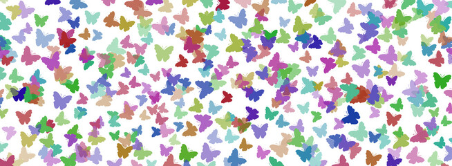 Fototapeta na wymiar White background with colorful confetti butterflies.