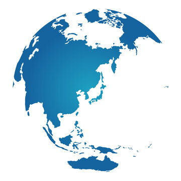 Fototapeta world map illustration (globe / sphere). focus on Japan and east asia.  / png, no background