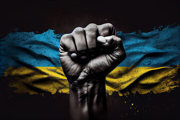 Ukrainian flag with clenched fist; generative AI.