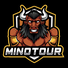 Minotaur mascot logo design. Angry minotaur vector illustration.