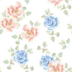 seamless pattern with rose watercolor flowers