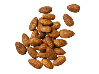 Some almonds are isolated on white background. with clipping path, focus stacking