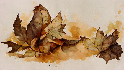 Naklejka na ściany i meble beautiful leaf watercolor background in brown autumn, Generative AI