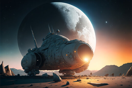 starship moon war scifi background. Generative AI