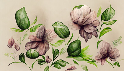 hand drawn realistic floral background, Generative AI