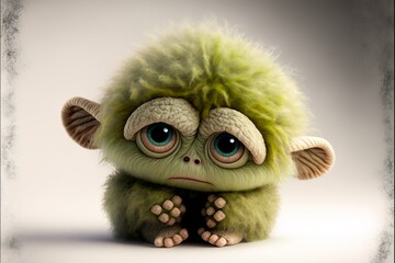 Knuddeliges putziges Fell Monster mit traurigen Blick, ai generativ