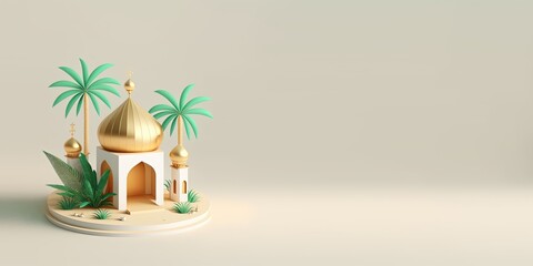 Obraz premium Golden 3D Mosque Illustration for Ramadan Banner