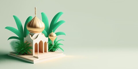 Eid al-Fitr Background with 3D Mosque Illustration