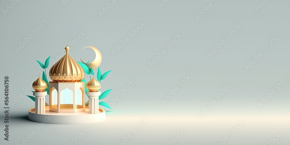 Wall mural Ramadan Greeting with 3D Mosque Illustration and Copy Space