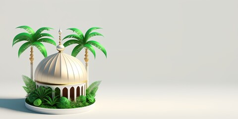 Golden 3D Mosque Illustration for Ramadan Greeting Background